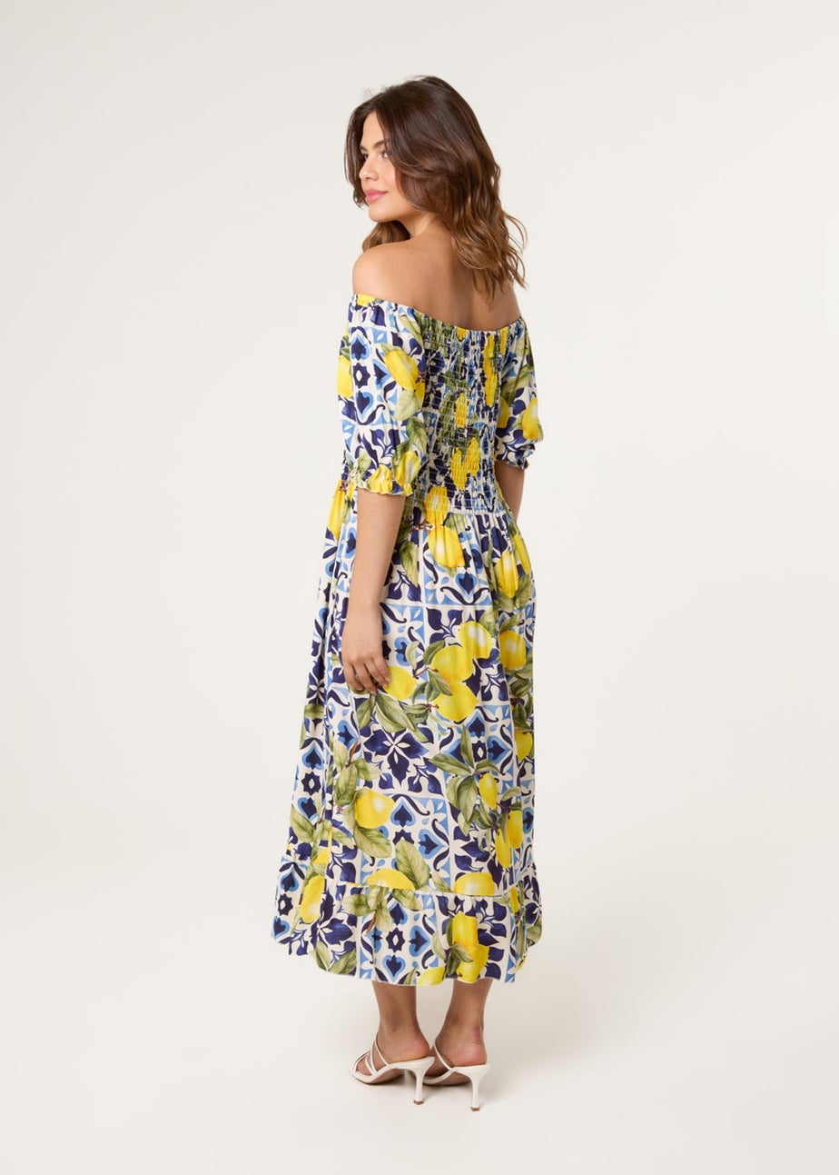 Blue Vanilla Navy Lemon Print Milkmaid Dress
