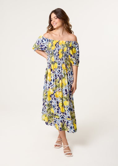 Blue Vanilla Navy Lemon Print Milkmaid Dress