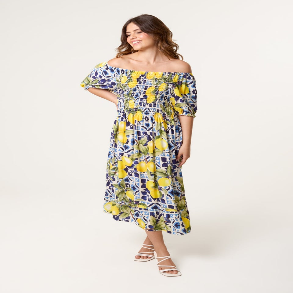Blue Vanilla Navy Lemon Print Milkmaid Dress