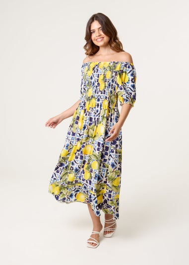 Blue Vanilla Navy Lemon Print Milkmaid Dress