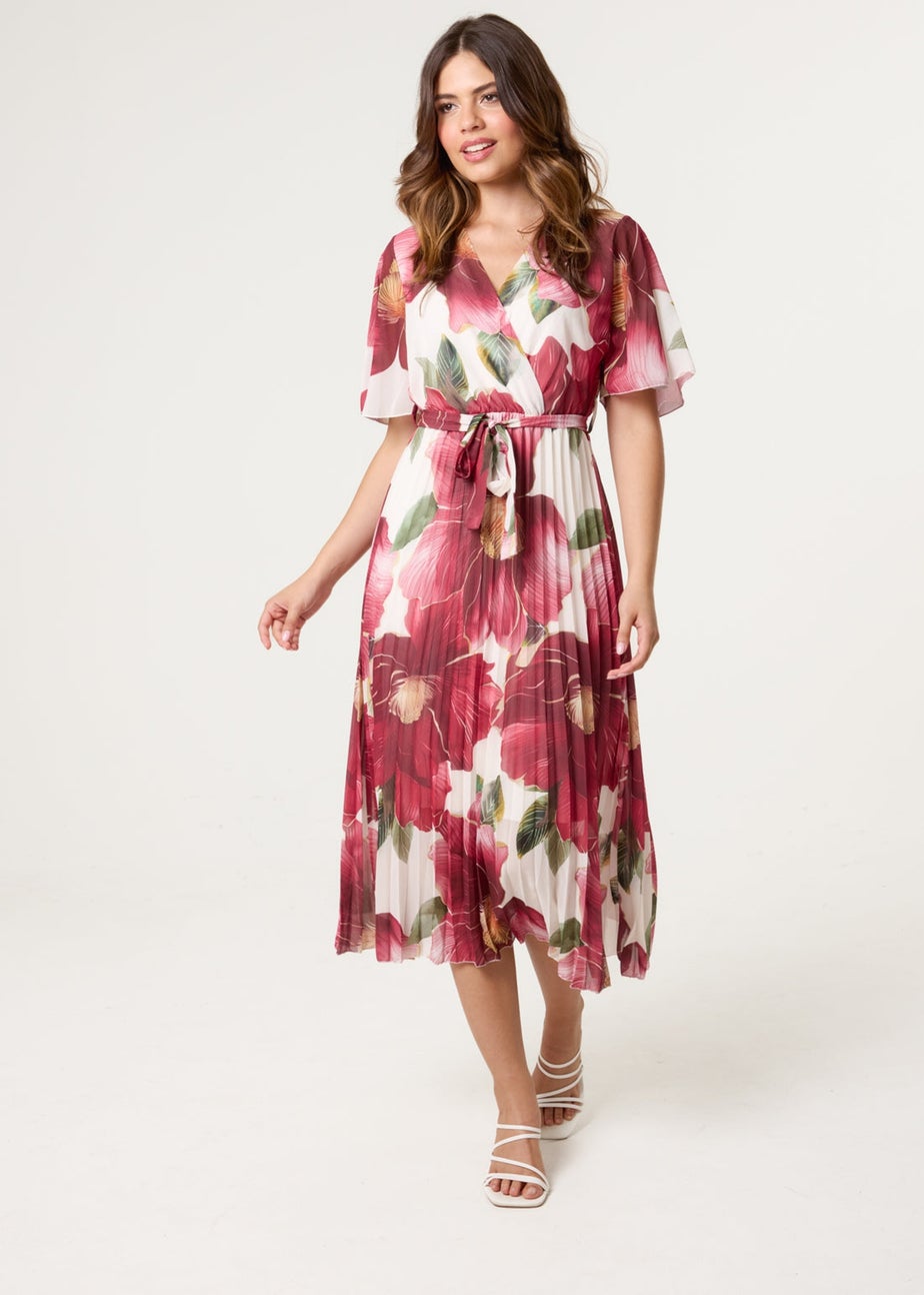 Blue Vanilla Burgundy Large Floral Wrap Midi Dress