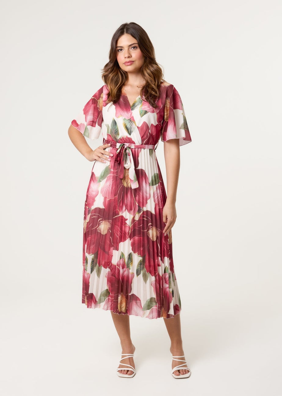Blue Vanilla Burgundy Large Floral Wrap Midi Dress
