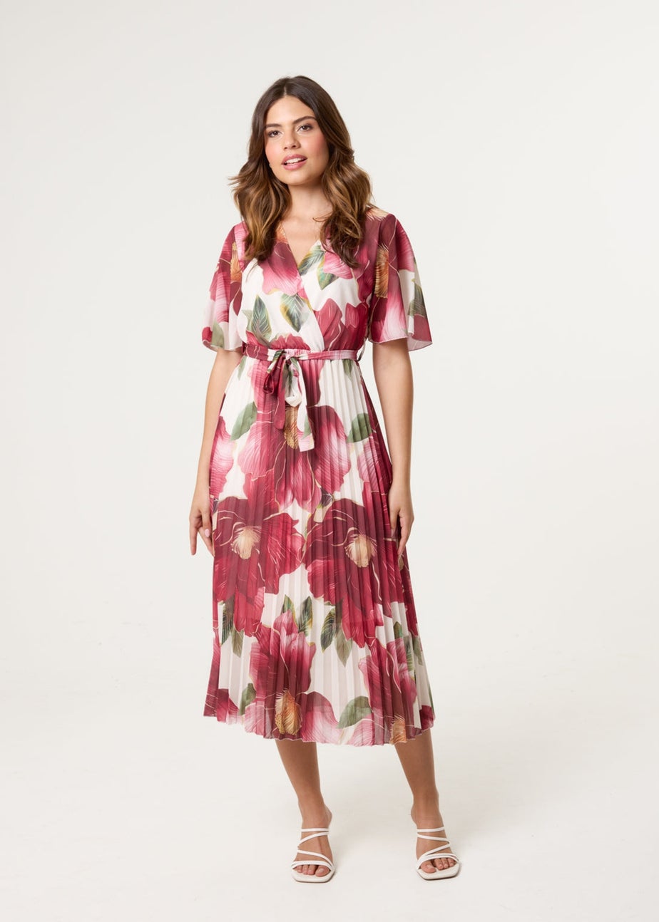 Blue Vanilla Burgundy Large Floral Wrap Midi Dress