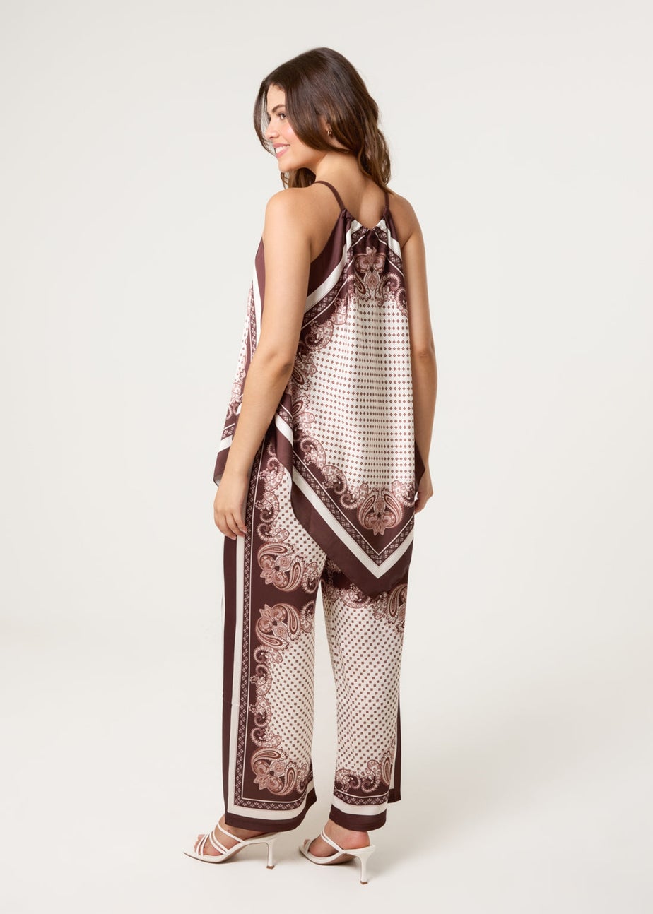 Blue Vanilla Brown Hanky Hem Top With Wide Leg Trousers Set