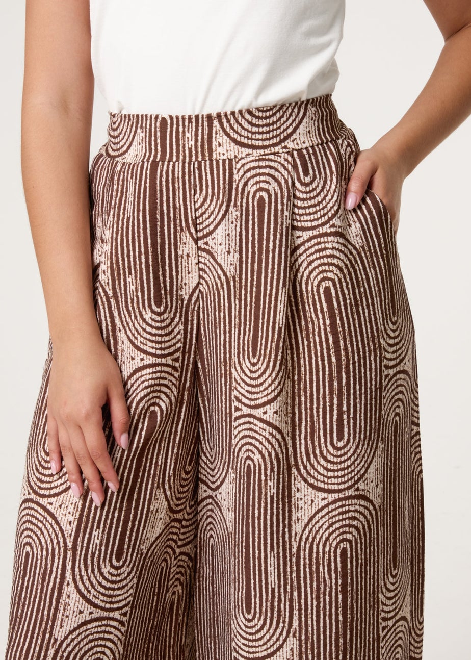 Blue Vanilla Brown Wide Leg Trouser In Circular Print