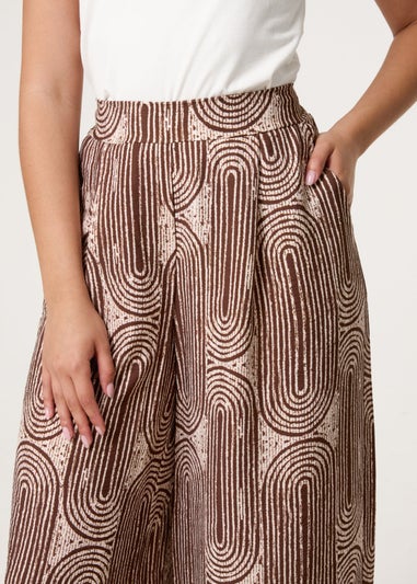 Blue Vanilla Brown Wide Leg Trouser In Circular Print