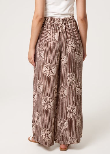 Blue Vanilla Brown Wide Leg Trouser In Circular Print