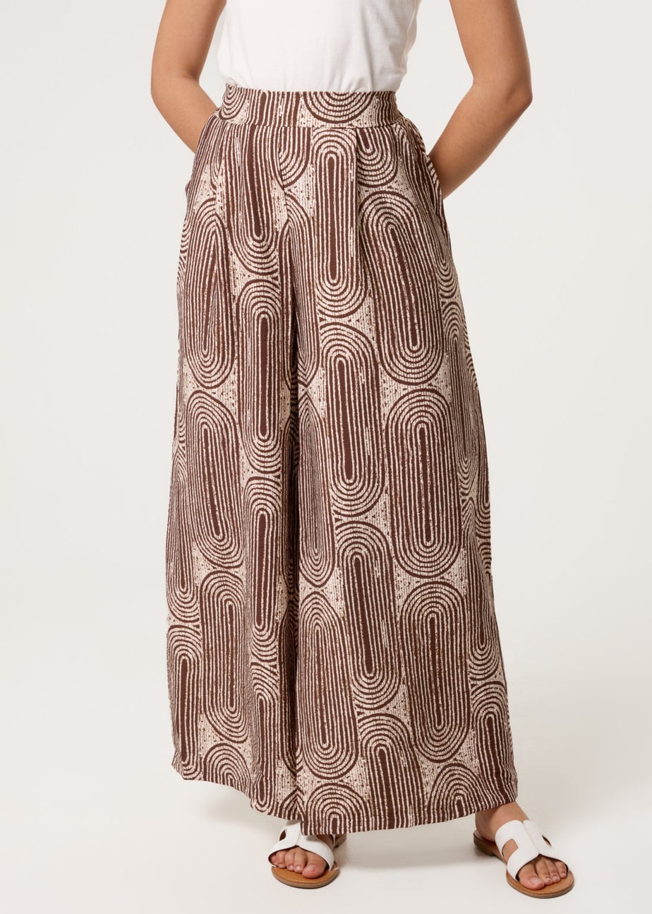 Blue Vanilla Brown Wide Leg Trouser In Circular Print