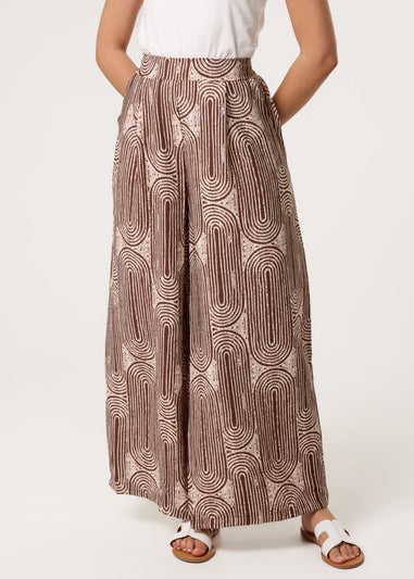 Blue Vanilla Brown Wide Leg Trouser In Circular Print
