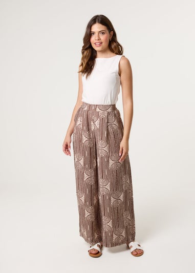 Blue Vanilla Brown Wide Leg Trouser In Circular Print