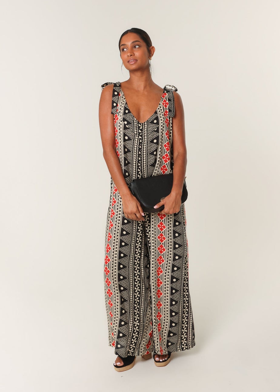 Blue Vanilla Multi Aztec Tie Shoulder Jumpsuit