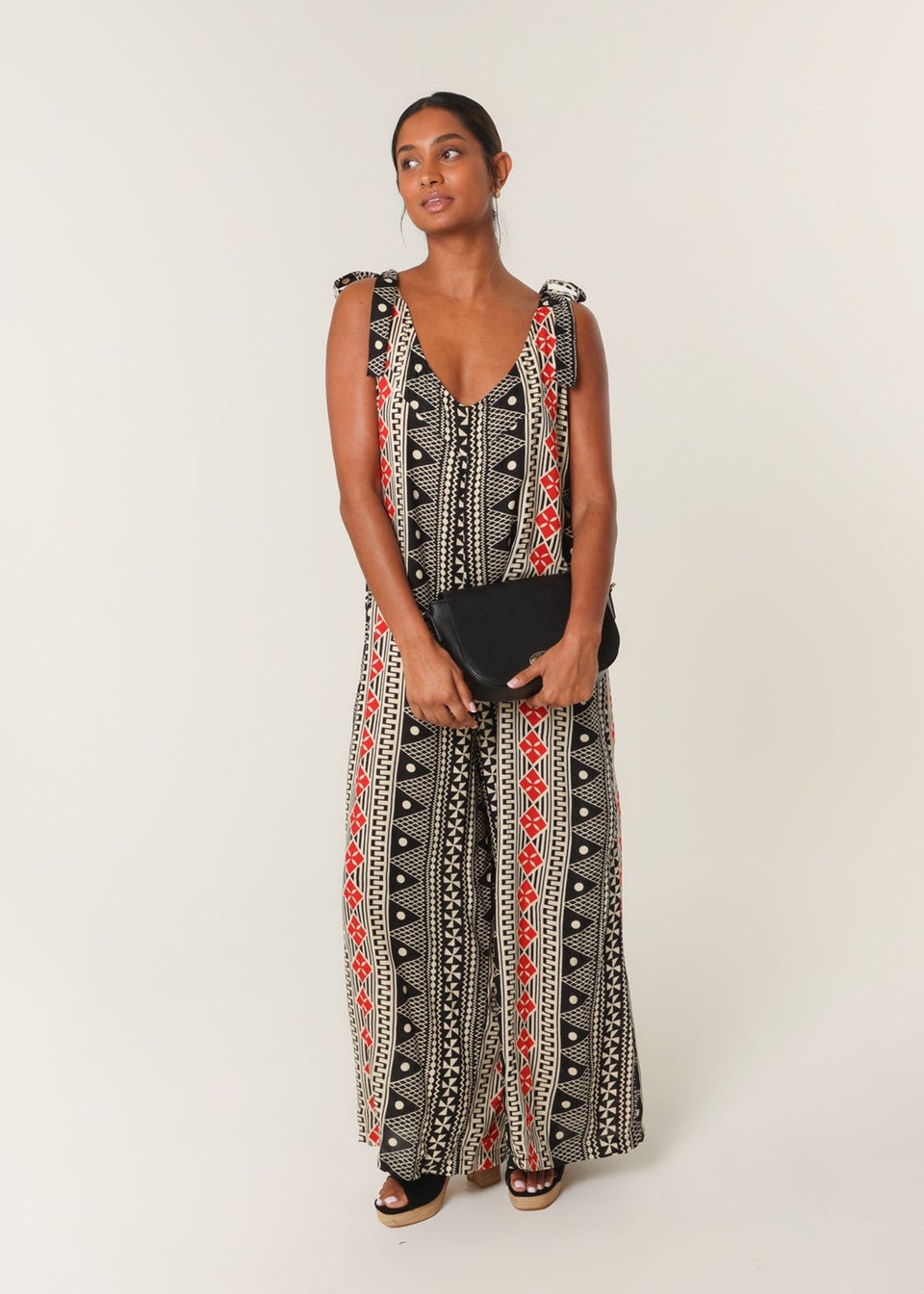 Blue Vanilla Multi Aztec Tie Shoulder Jumpsuit