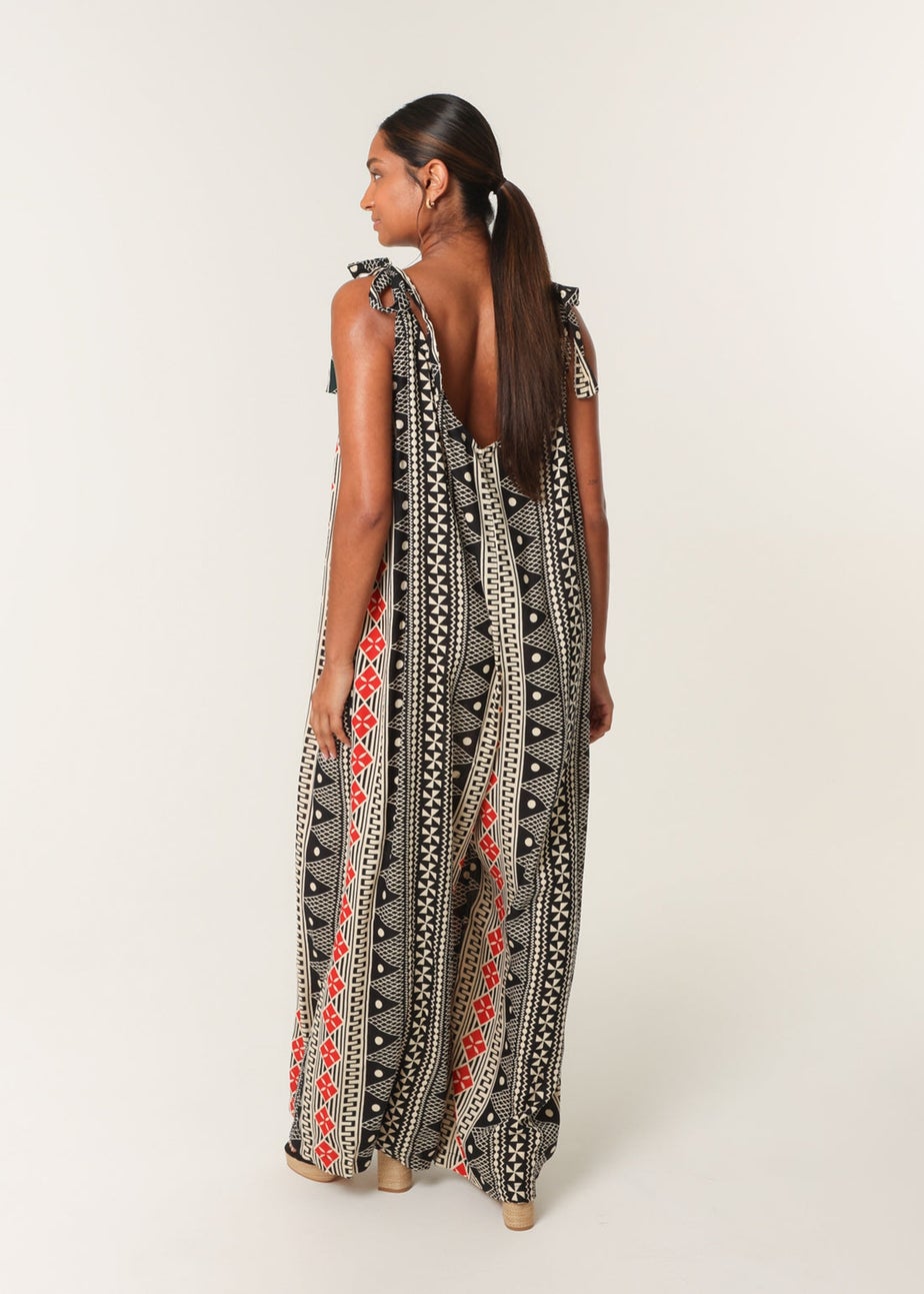Blue Vanilla Multi Aztec Tie Shoulder Jumpsuit
