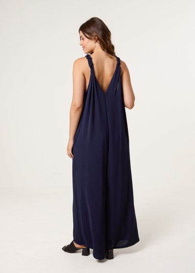 Blue Vanilla Navy Wide Leg Side Pocket Double V Jumpsuit