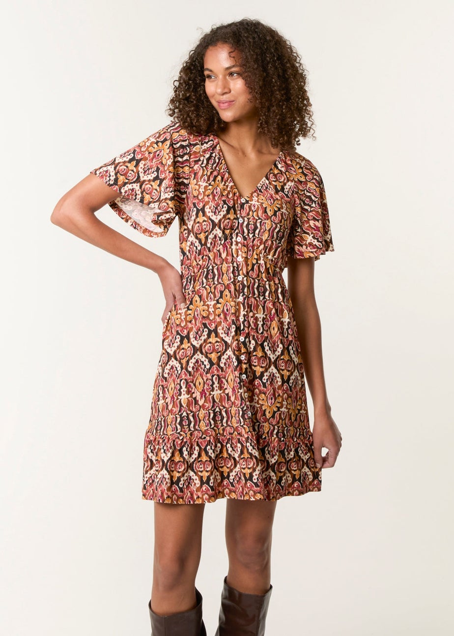 Blue Vanilla Black Button Through Elastic Waist & Neck Mini Dress