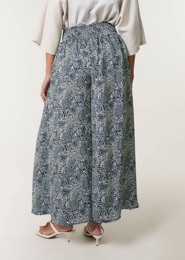 Blue Vanilla Navy Embellished Waist Wide Leg Trousers