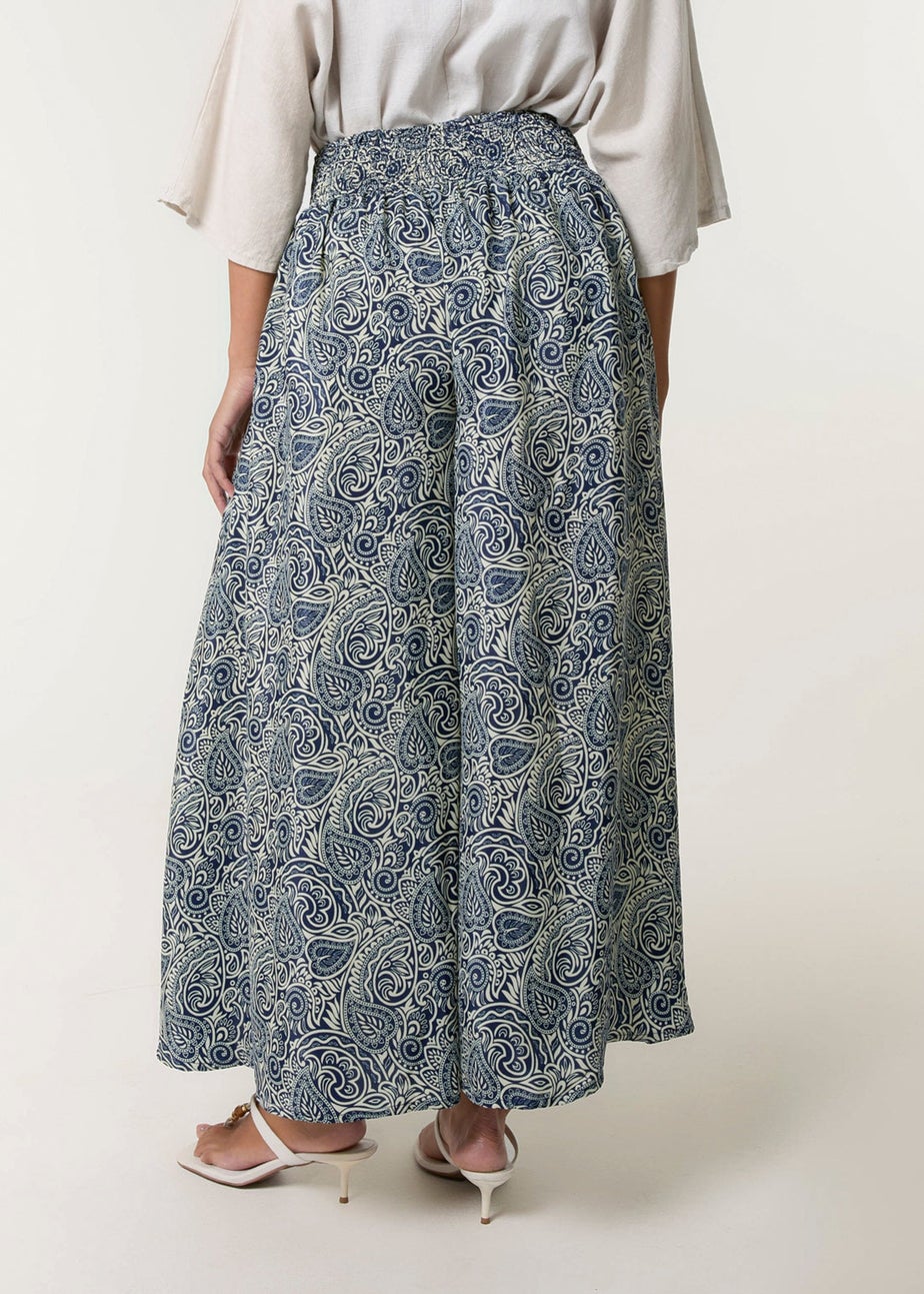 Blue Vanilla Navy Embellished Waist Wide Leg Trousers