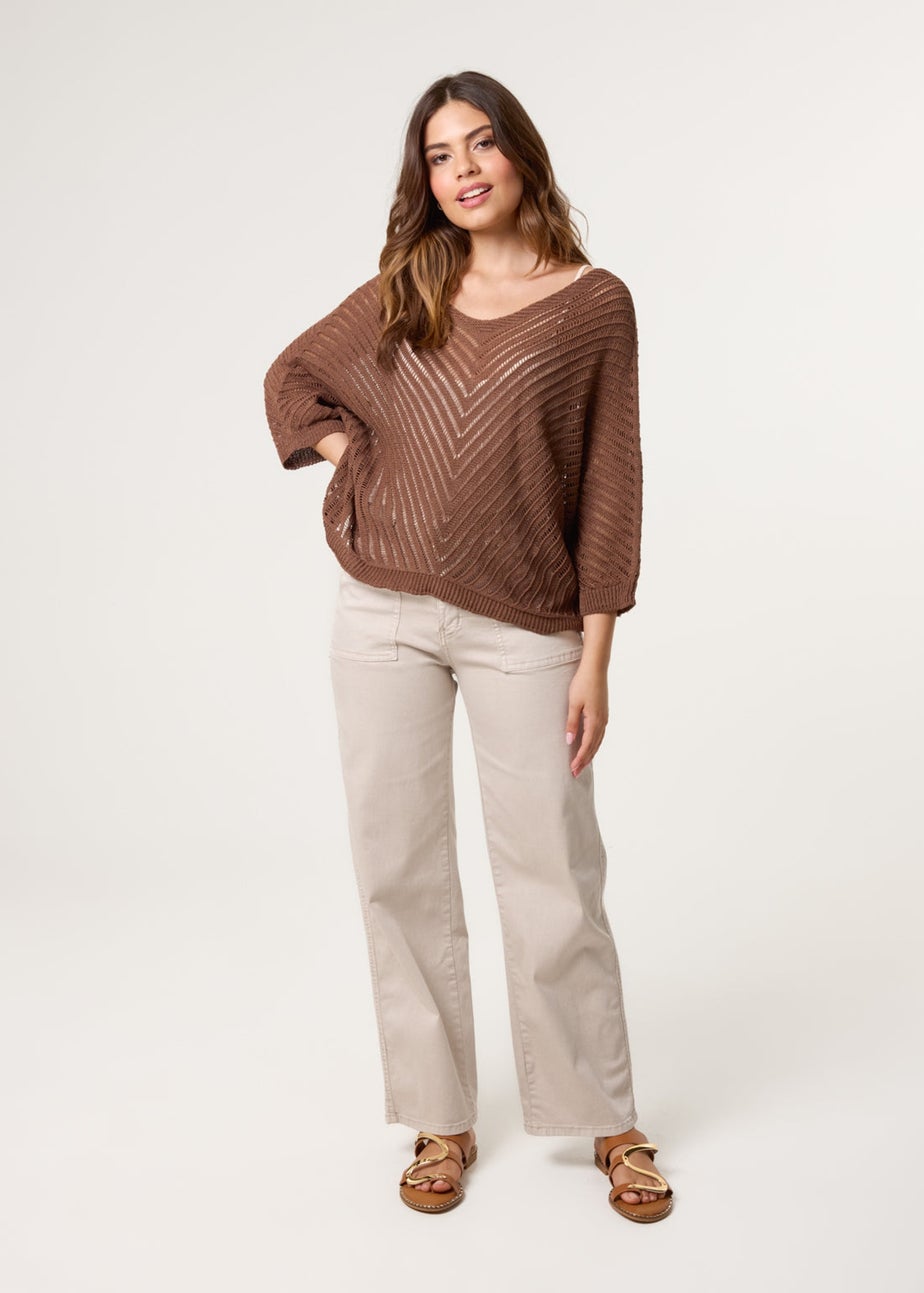 Blue Vanilla Brown Crochet V Neck Jumper