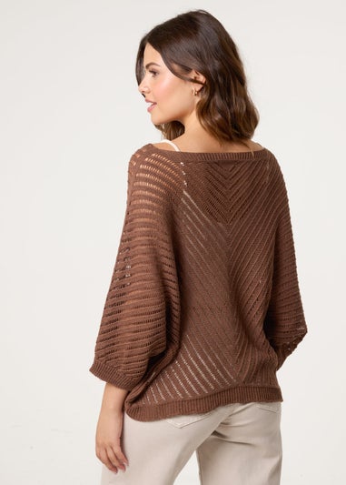Blue Vanilla Brown Crochet V Neck Jumper