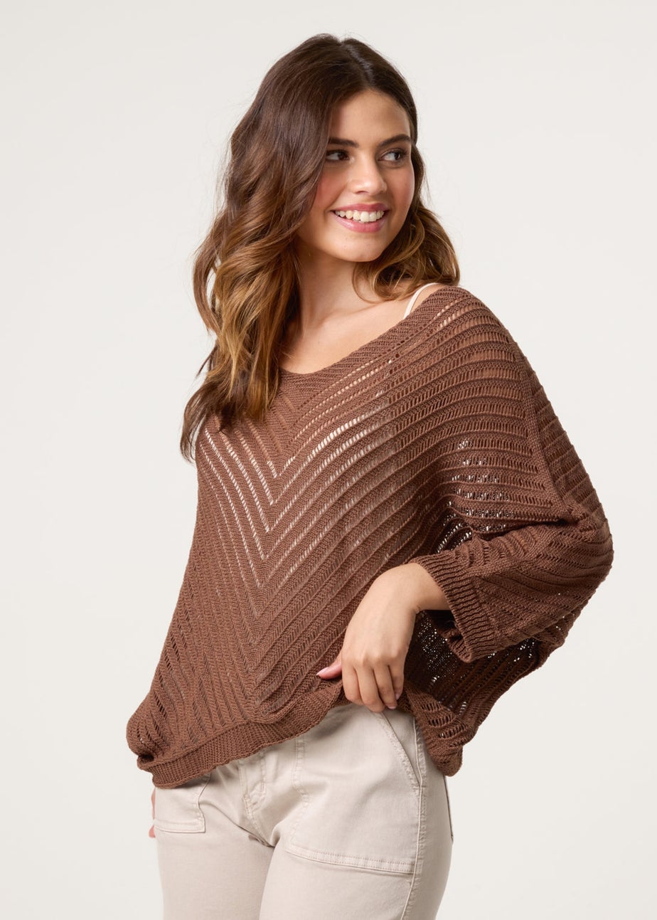 Blue Vanilla Brown Crochet V Neck Jumper
