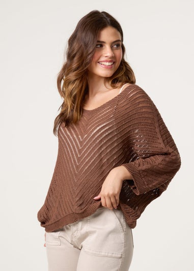 Blue Vanilla Brown Crochet V Neck Jumper