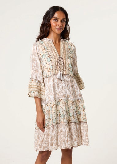 Blue Vanilla Stone Embellished Tie Front Dress