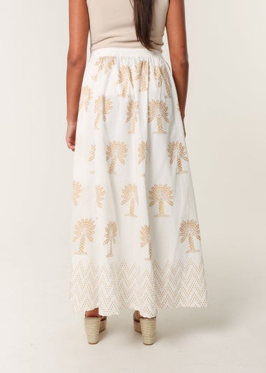 Blue Vanilla Ivory Gold Palm Print Circle Skirt