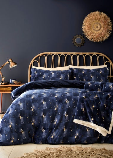 Fusion Cosmic Star Reversible Fleece Navy Duvet Cover Set