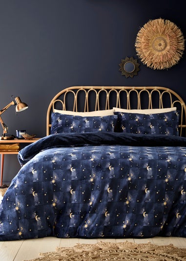 Fusion Cosmic Star Reversible Fleece Navy Duvet Cover Set