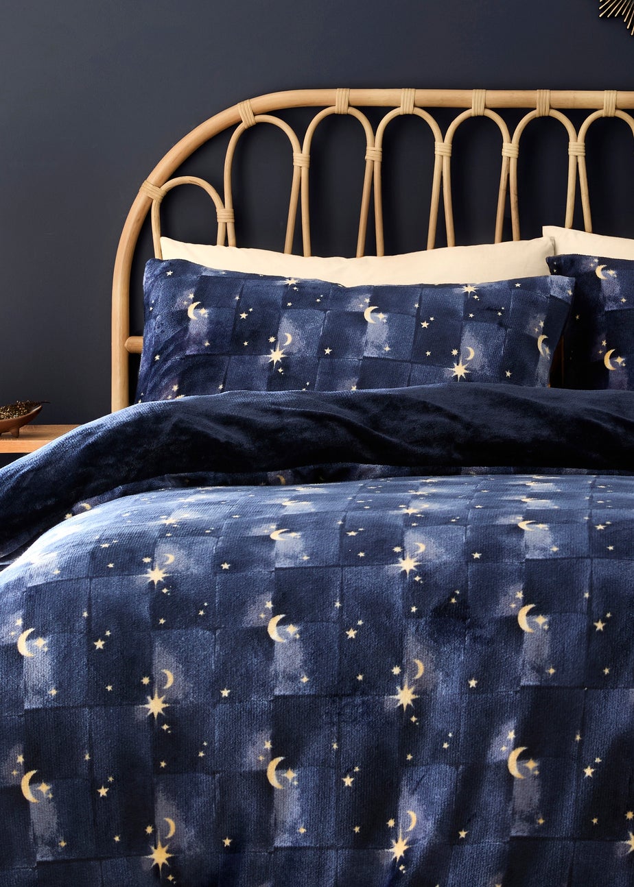 Fusion Cosmic Star Reversible Fleece Navy Duvet Cover Set