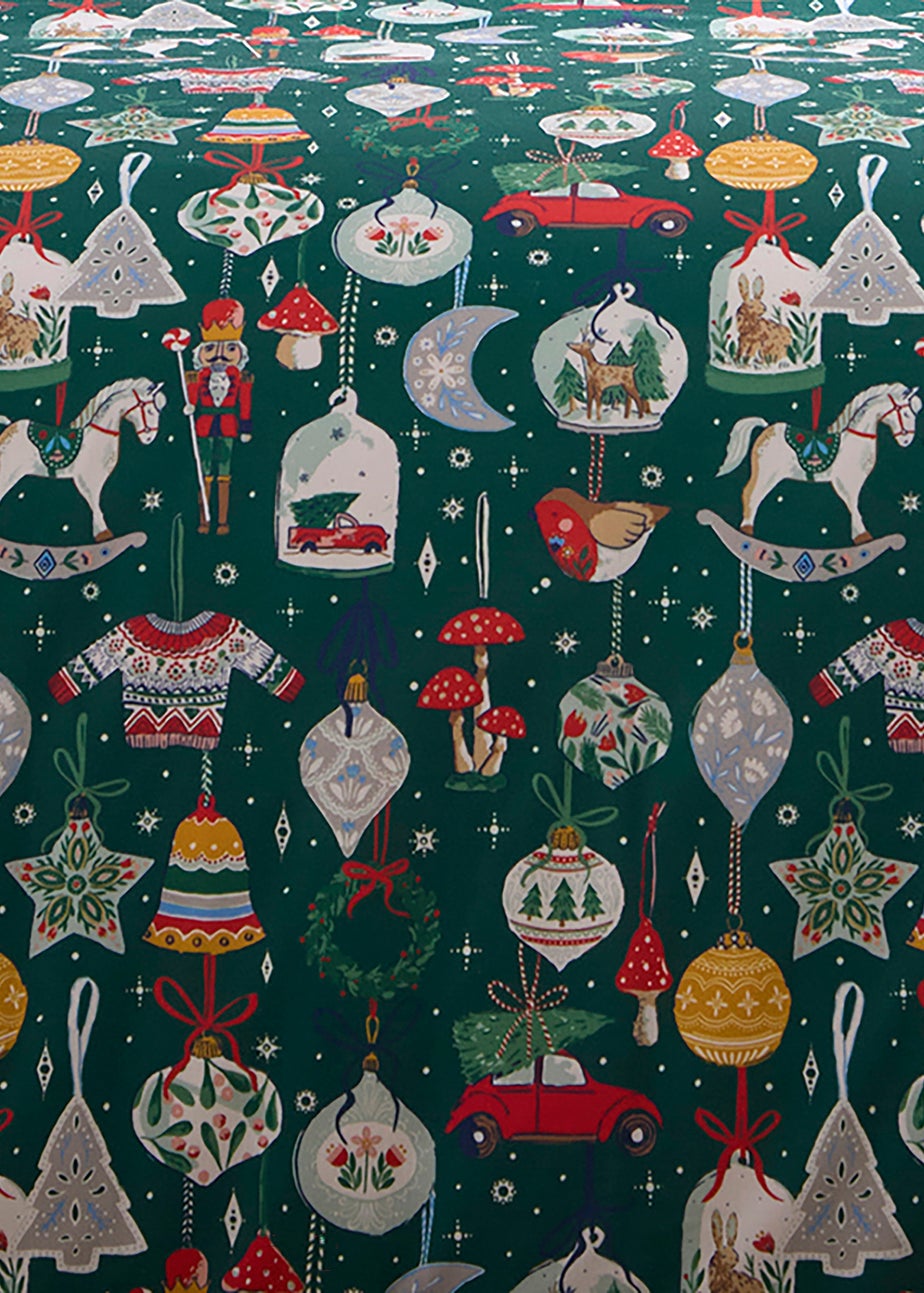 Fusion Christmas Ornaments Reversible Green Duvet Cover Set
