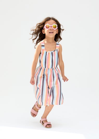 Raffya Kids Multi Kris Cross Back Stripe Print Dress (3-9 Years)