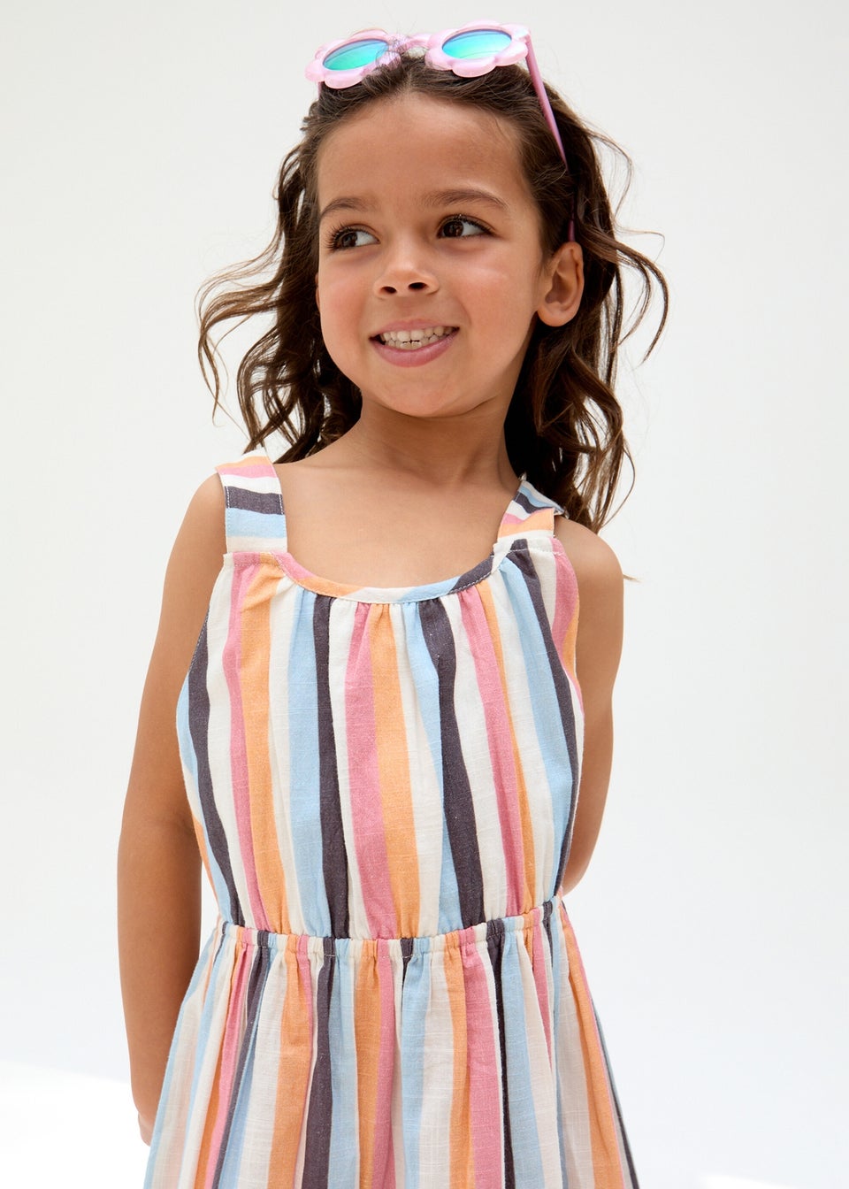 Raffya Kids Multi Kris Cross Back Stripe Print Dress (3-9 Years)