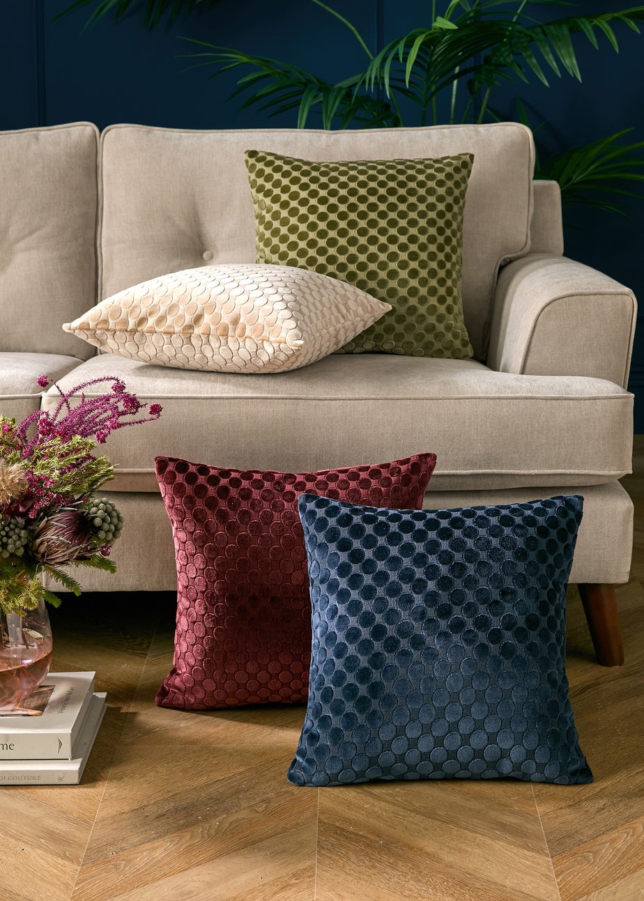 Soiree Velvet Spot Velvet Green Filled Cushion