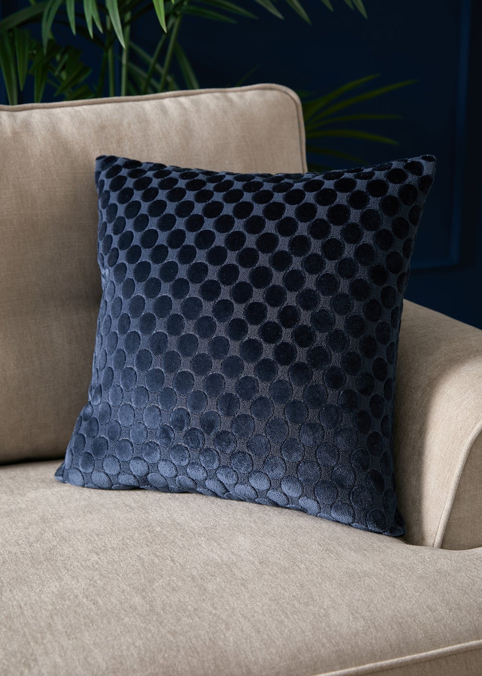 Soiree Velvet Spot Velvet Navy Filled Cushion