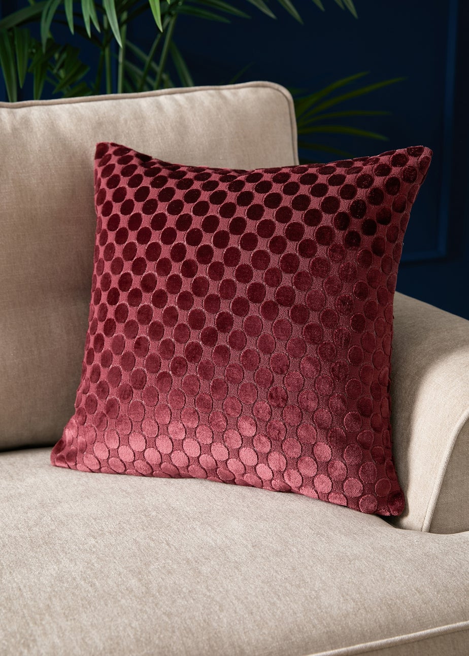 Soiree Velvet Spot Velvet Burgundy Filled Cushion