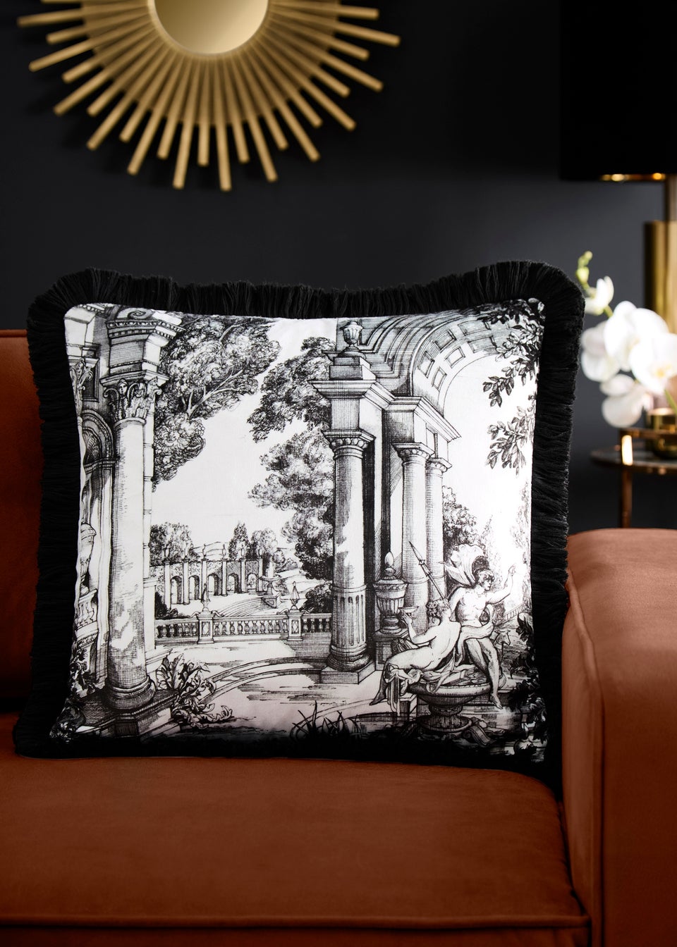 Laurence Llewelyn-Bowen Vista Velvet Black/White Filled Cushion