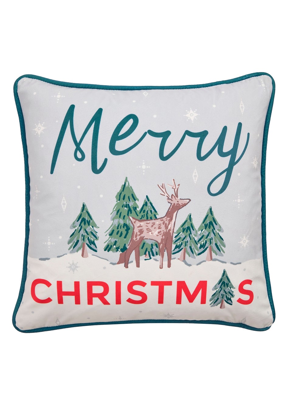Fusion Merry Christmas Deer Velvet Green Filled Cushion