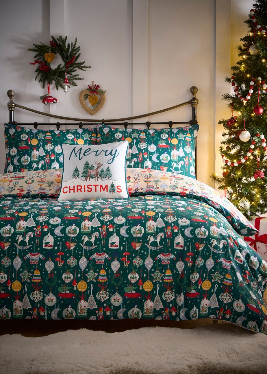 Fusion Merry Christmas Deer Velvet Green Filled Cushion