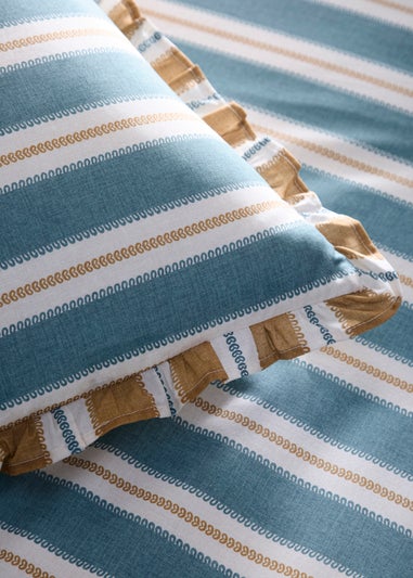 Appletree Eloise Stripe Tasselled Teal Duvet Cover Set