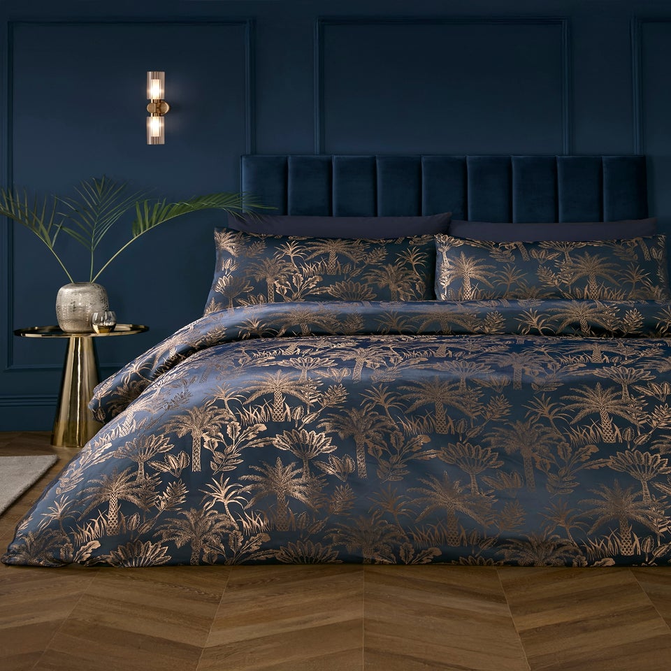 Soiree Midnight Palm Jacquard Navy Duvet Cover Set