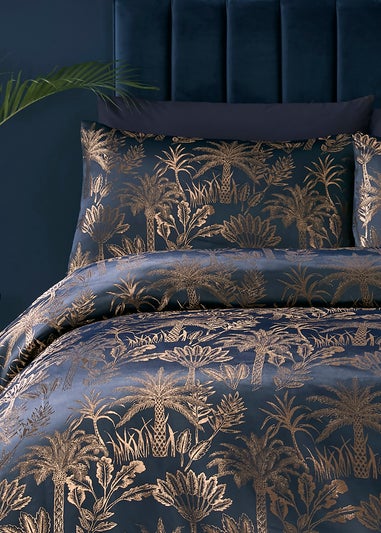 Soiree Midnight Palm Jacquard Navy Duvet Cover Set