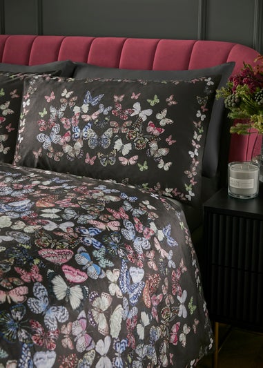 Soiree Papillon Velvet Charcoal Duvet Cover Set