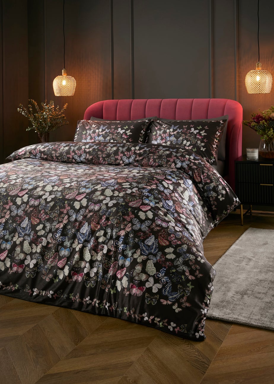 Soiree Papillon Velvet Charcoal Duvet Cover Set