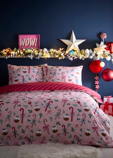 Fusion Festive Fancy Digitally Printed Pink Duvet Cover Set