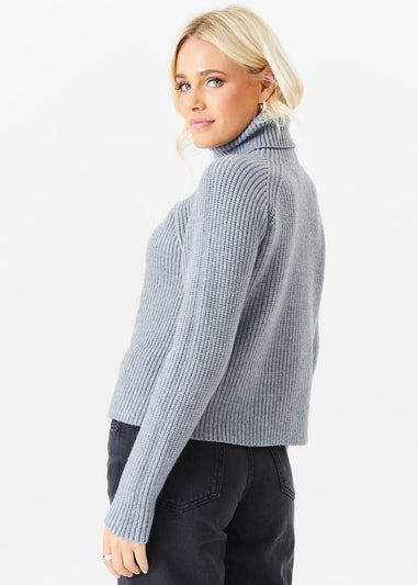 Gini London Grey Roll Neck Chunky Knit Jumper