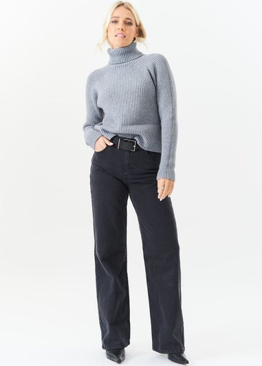 Gini London Grey Roll Neck Chunky Knit Jumper