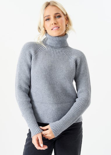 Gini London Grey Roll Neck Chunky Knit Jumper