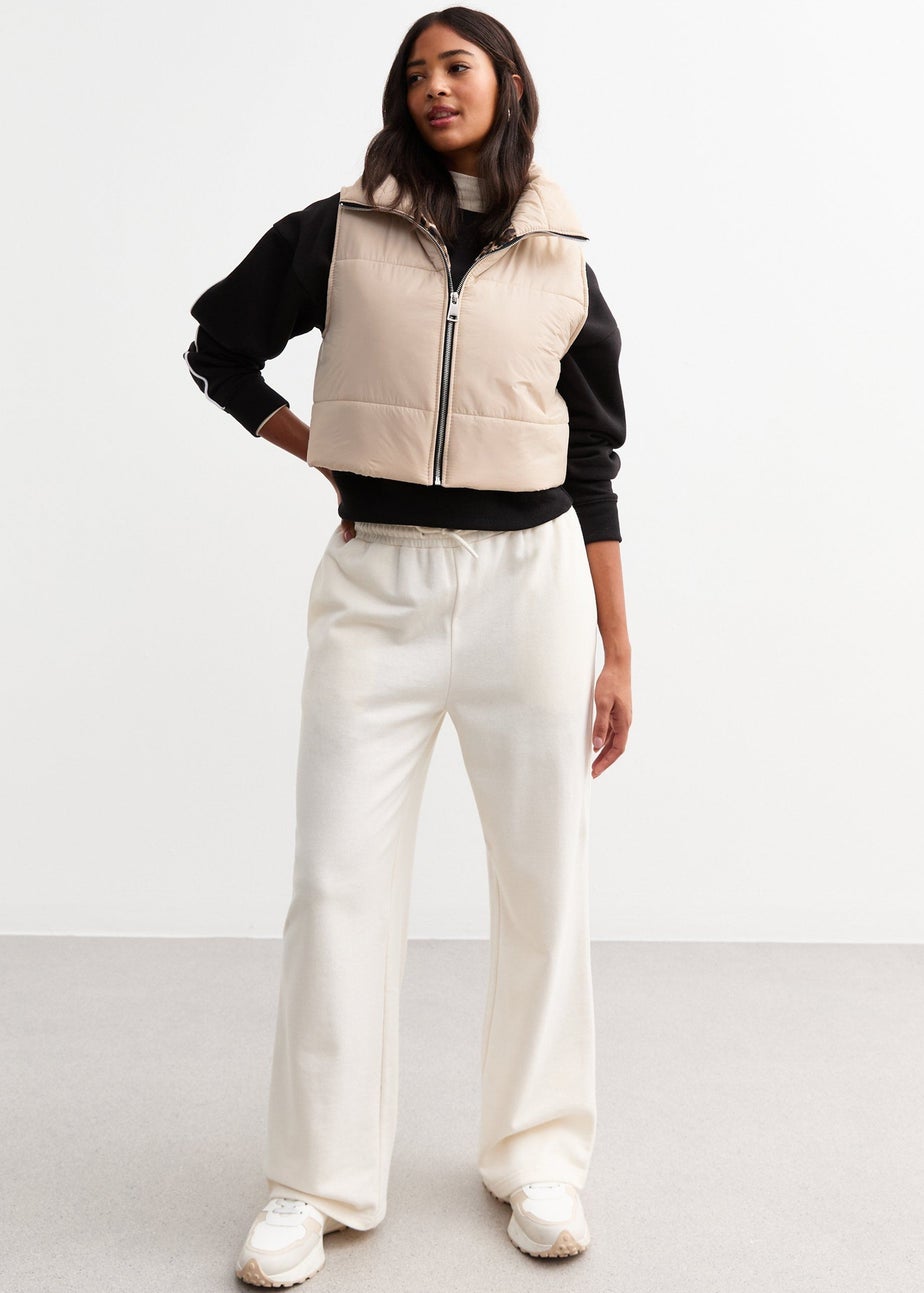 Gini London Beige Contrast Animal Padded Crop Gilet