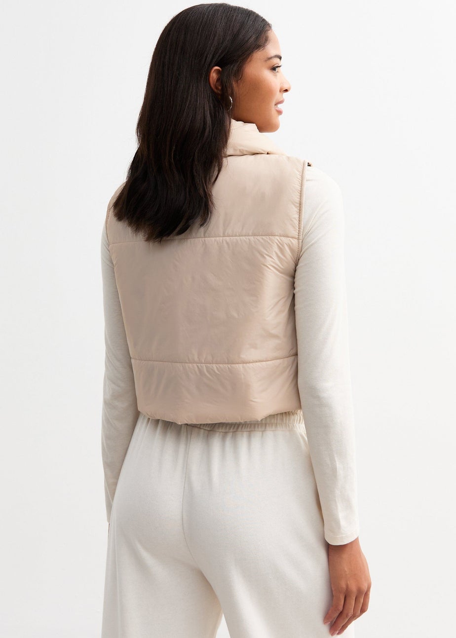 Gini London Beige Contrast Animal Padded Crop Gilet